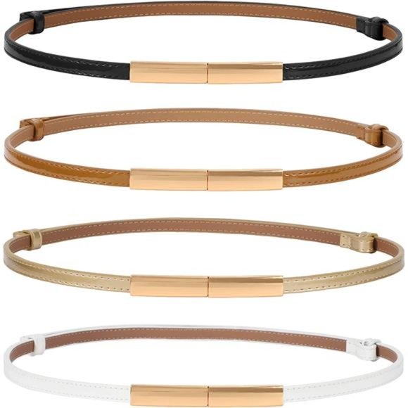 4 Pack Women Skinny Leather Belt Adjustable Fashion Dress Belt Thin Waist Belts